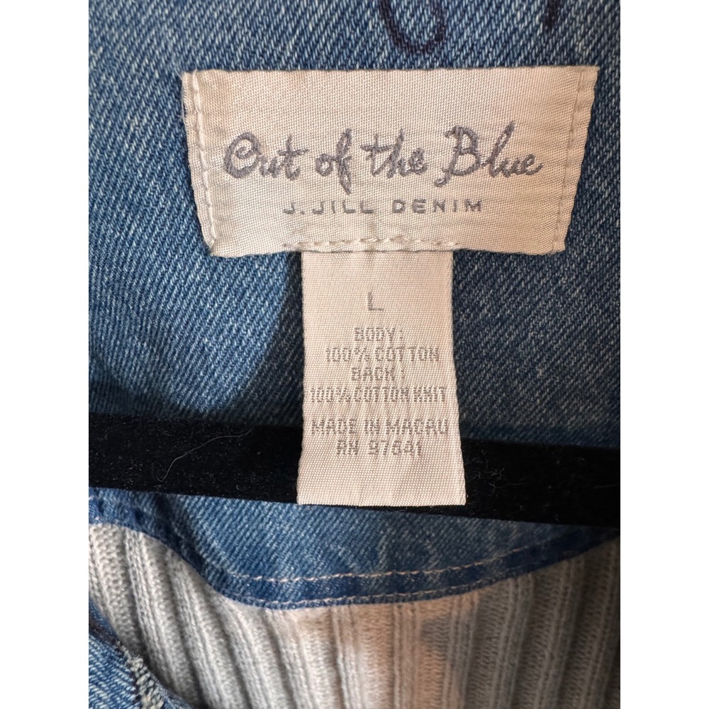 Out of the Blue J. Jill Denim Jacket Ribbed Knit Back Medium Wash Size L - Picture 4 of 4